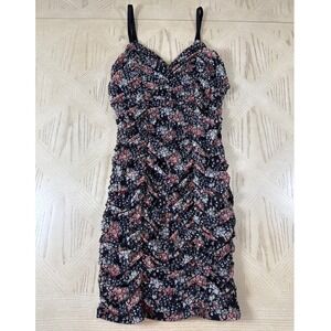 Black Floral Butt Scrunch Ruched Bodycon Mini Dress Date Night Club Party Sexy M